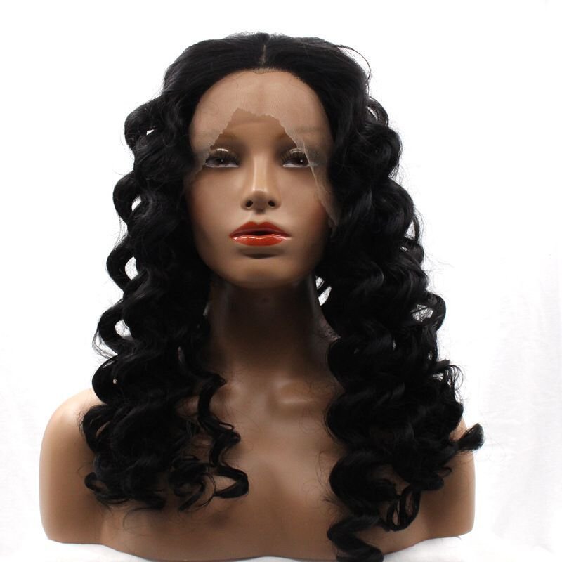 20 inches Body Wave handmade Synthetic lace front wigs natural black for women