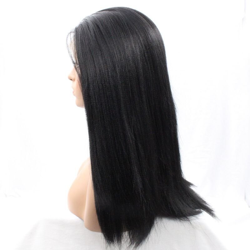 Silky Straight Handmade Synthetic Lace Front Wigs Natural Black color for women