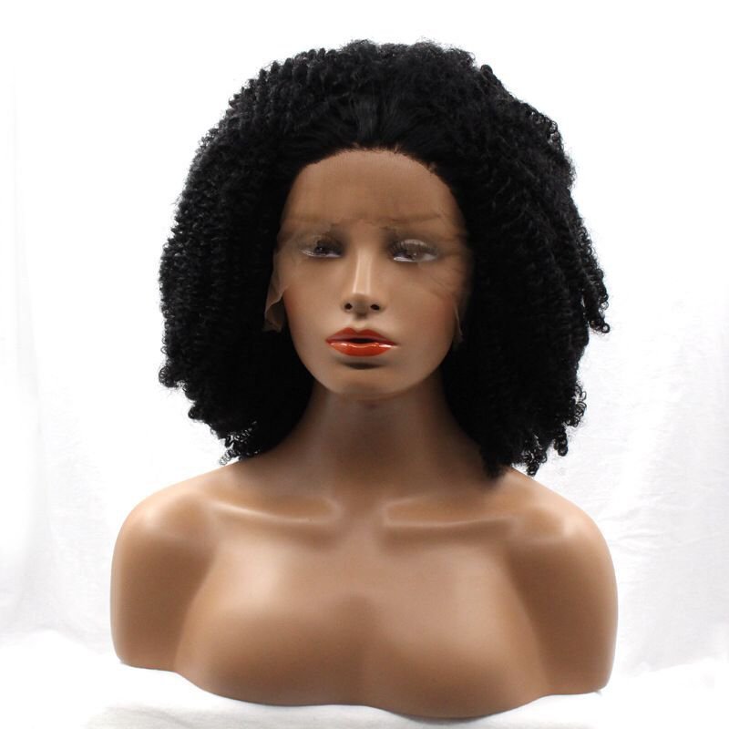 Curly Handmade Synthetic Lace Front Wigs Natual black for women