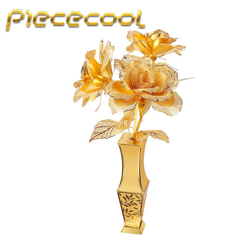Lover Gift Piececool 3D Metal Puzzle Golden Rose Building Kits P050G DIY 3D Laser Cut Models Toys
