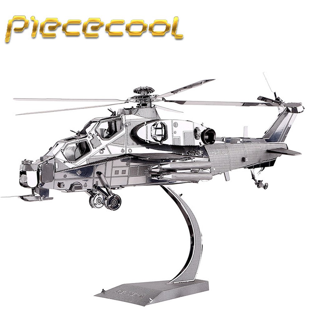 Piececool 3D Metal Puzzle Wuzhi-10 Helicopter Building Kits P048S DIY 3D Laser Cut Models Toys