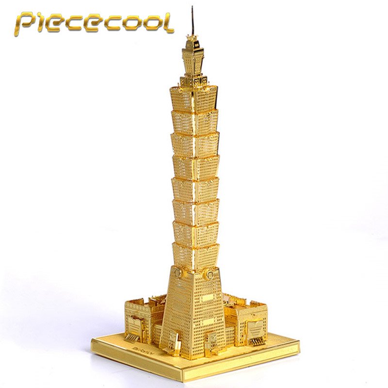 Piececool 3D Metal Puzzle Taipei 101 Building Kits P011G DIY 3D Laser Cut Models Toys - Gold