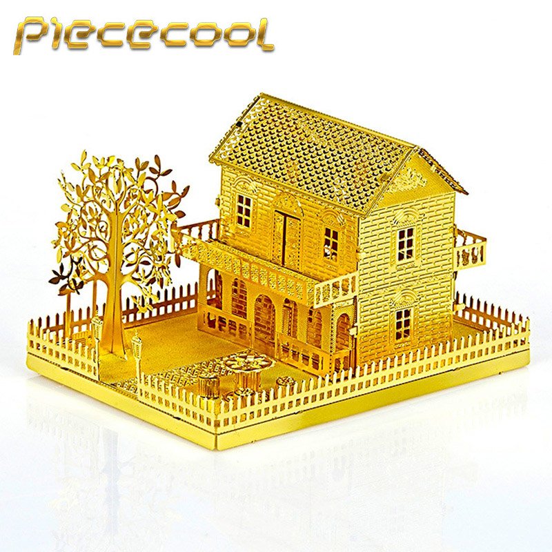 Piececool 3D Metal Puzzle Mini Villa House Building Kits P028G DIY 3D Laser Cut Models Toys