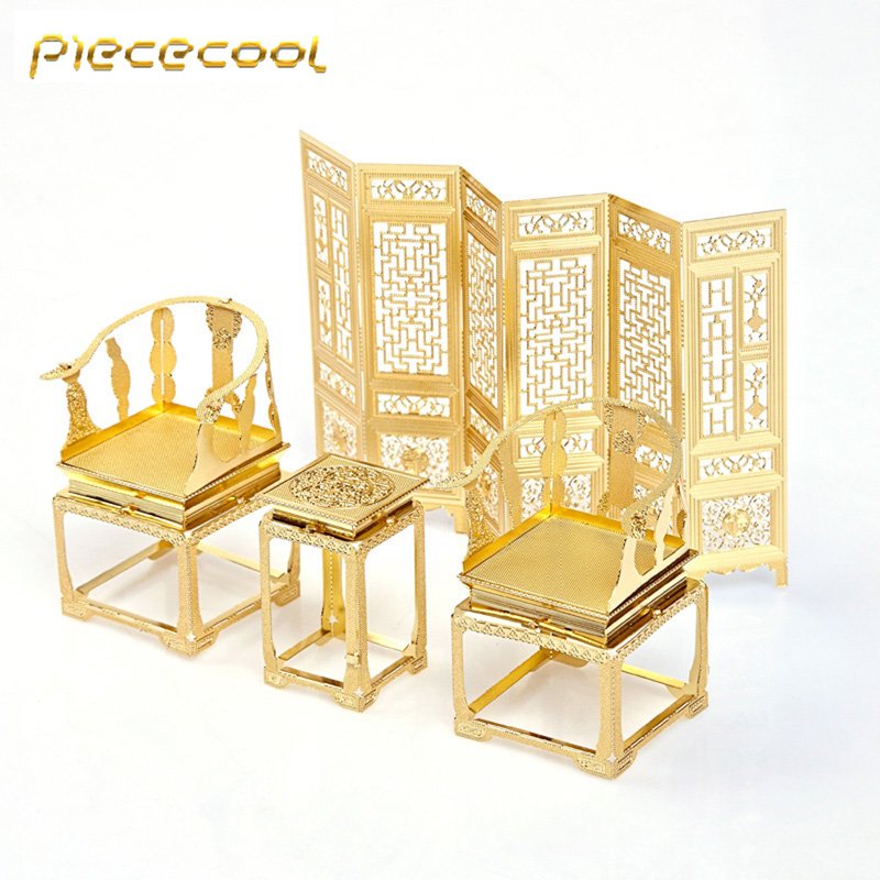 Piececool 3D Metal Puzzle Antique Furniture Desk Chair P029G DIY 3D Laser Cut Models Toys - Gold