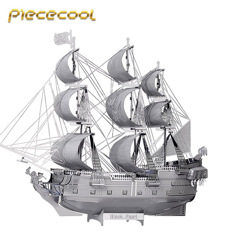 Piececool 3D Metal Puzzle Black Pearl Pirate Boat P044S DIY 3D Laser Cut Models Toys For Audit