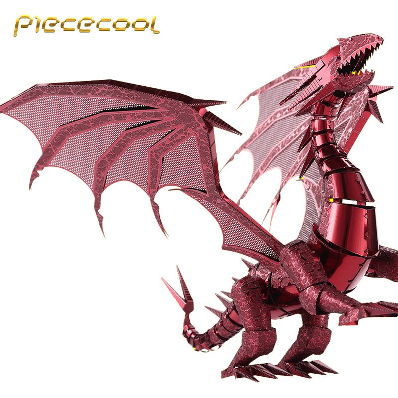 Limited Edition Piececool 3D Metal Puzzle Dragon Flame P071R DIY 3D Laser Cut Toys - Red