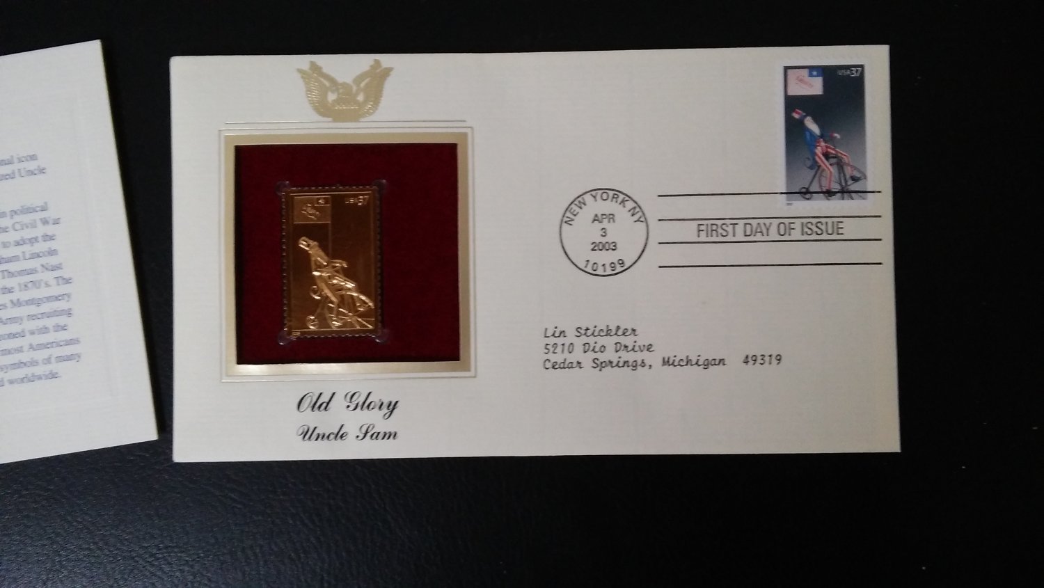 Old Glory Uncle Sam 22k Gold replica stamp