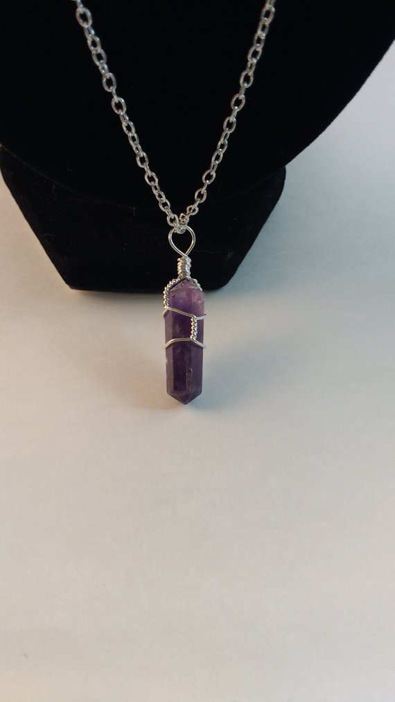 Handmade Amethyst Wire Wrapped Point Necklace