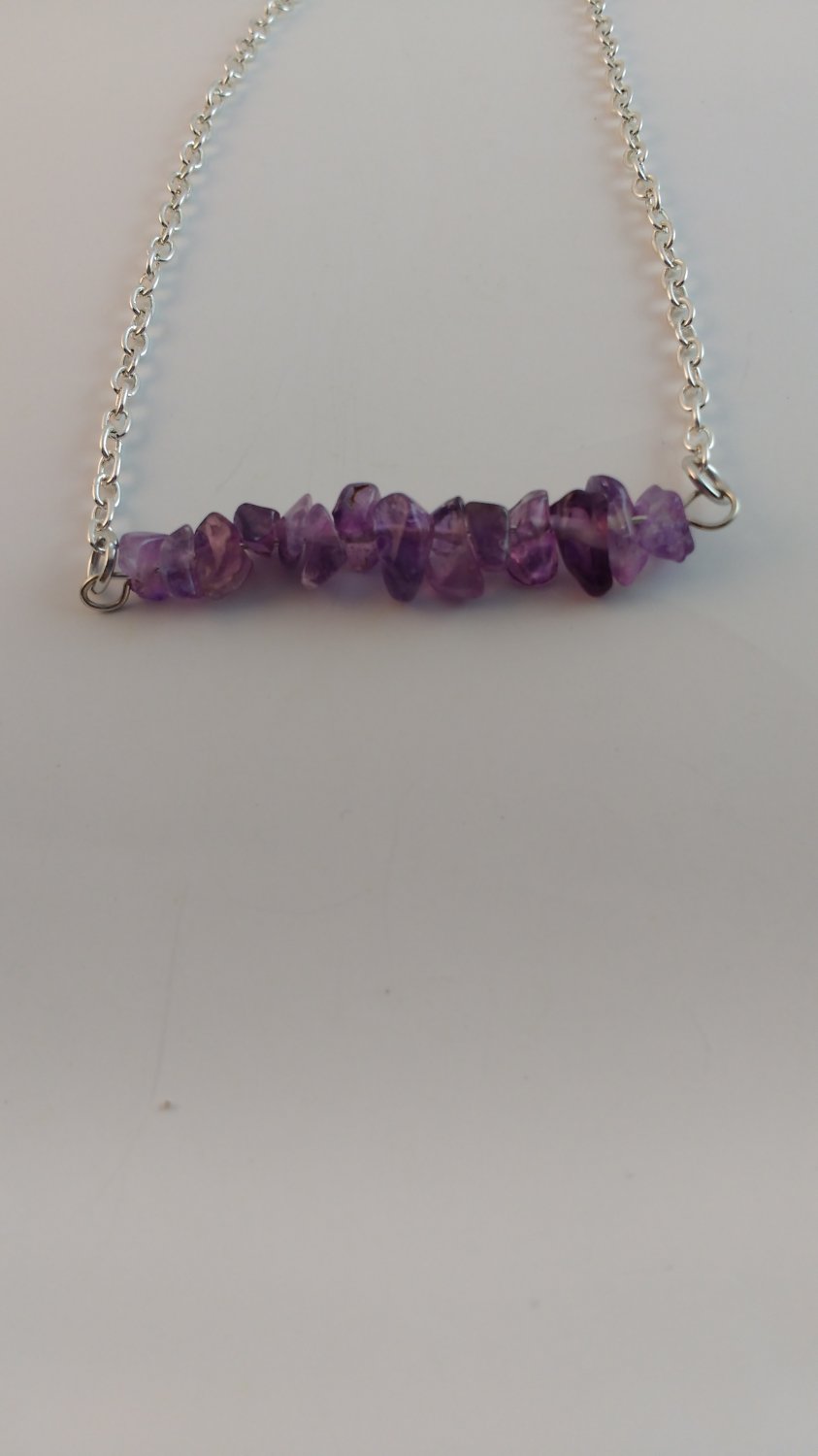 Handmade Amethyst Chip Bar Silver Chain Bracelet Silver Chain