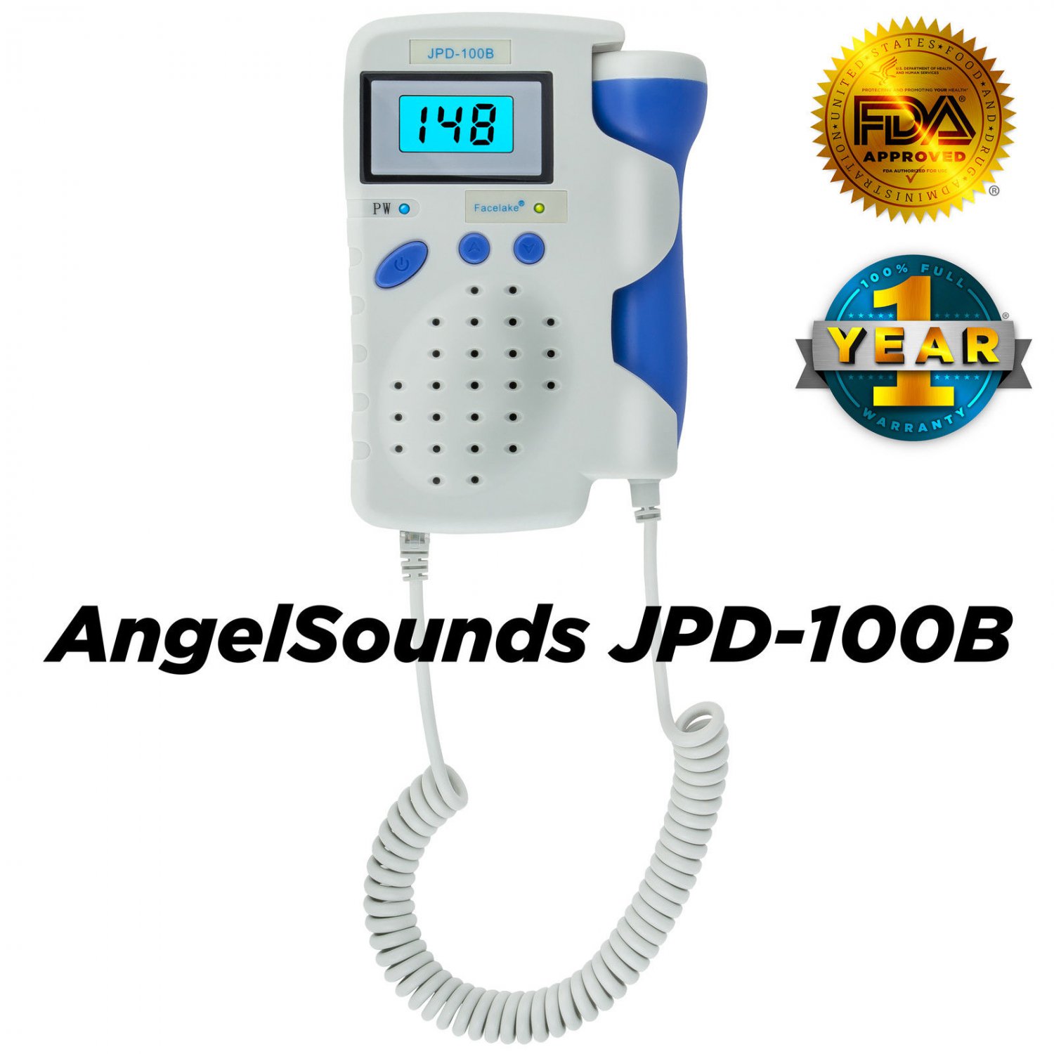 Angelsounds Fetal Doppler 3MHz Probe Baby Heart Monitor Backlight LCD