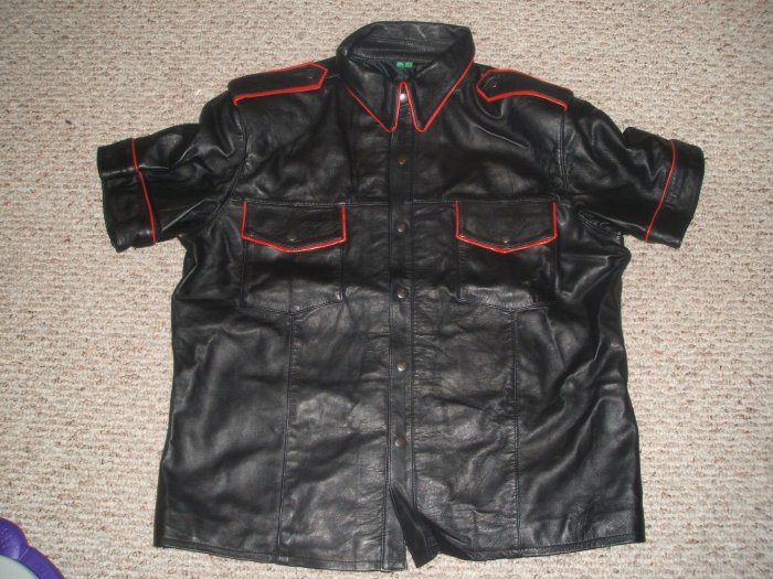 Lovely fetish Leather Shirt Red Pipping L $89.99