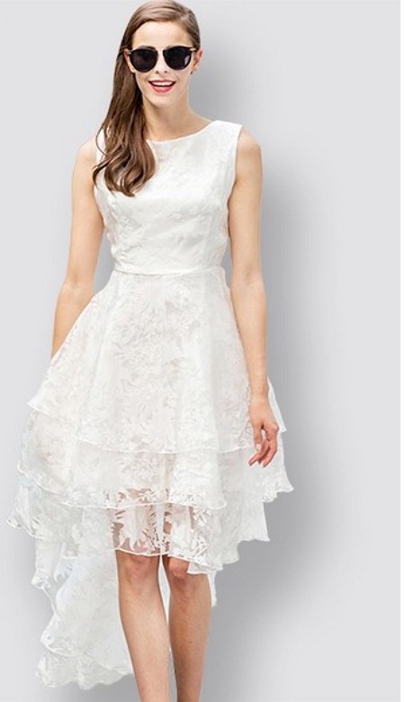 2016 New Fashion All White Party Summer Dress Cascading Ruffles Long Sleeveless Elegant ITC373