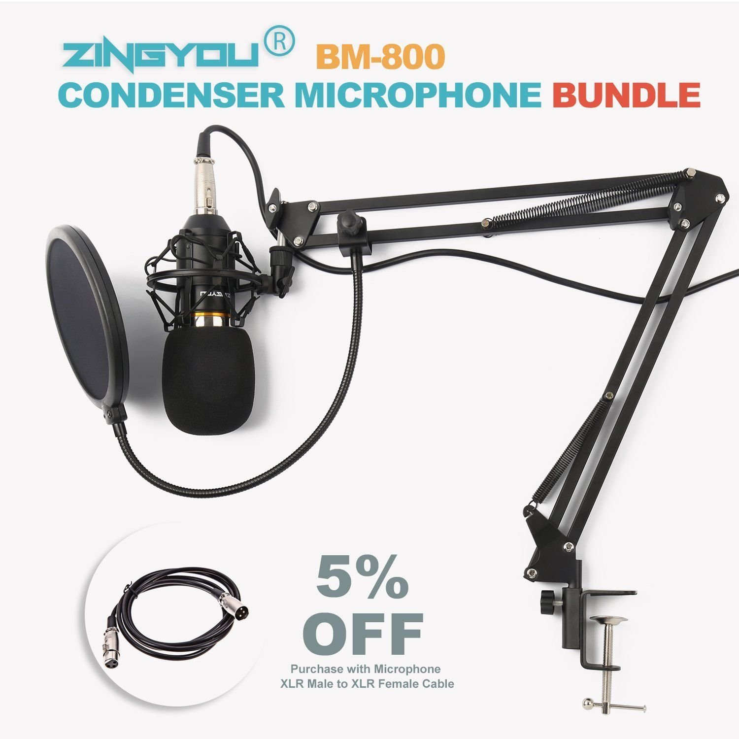 ZINGYOU Condenser Microphone Bundle BM 800 Mic Kit With Adjustable Mic