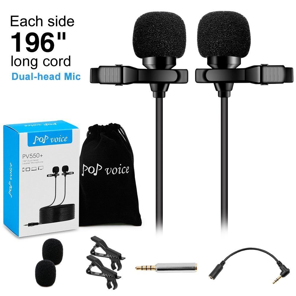 Premium 196 Dual Head Lavalier Microphone Professional Lapel Clip On