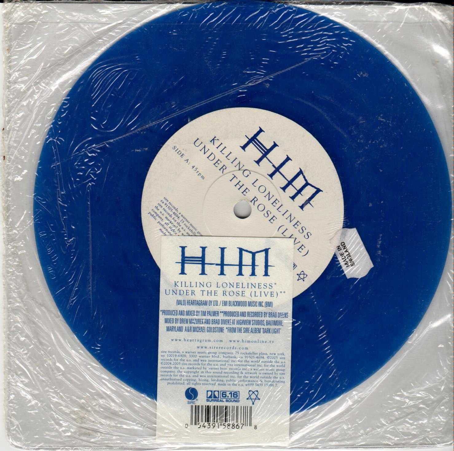 HIM Killing Loneliness 2005 UK 2 Track BLUE 7" Vinyl Single Import