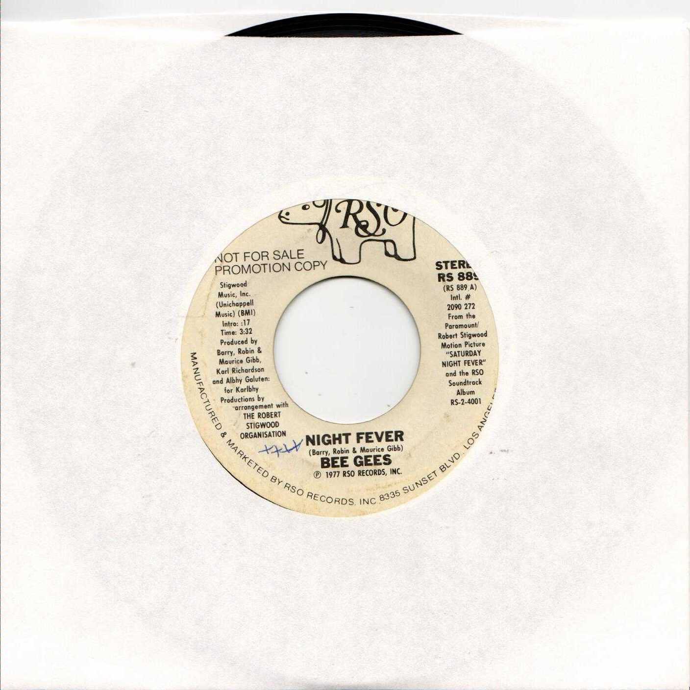 BEE GEES Night Fever 1977 US 2 Track Promotional 7" Vinyl Single