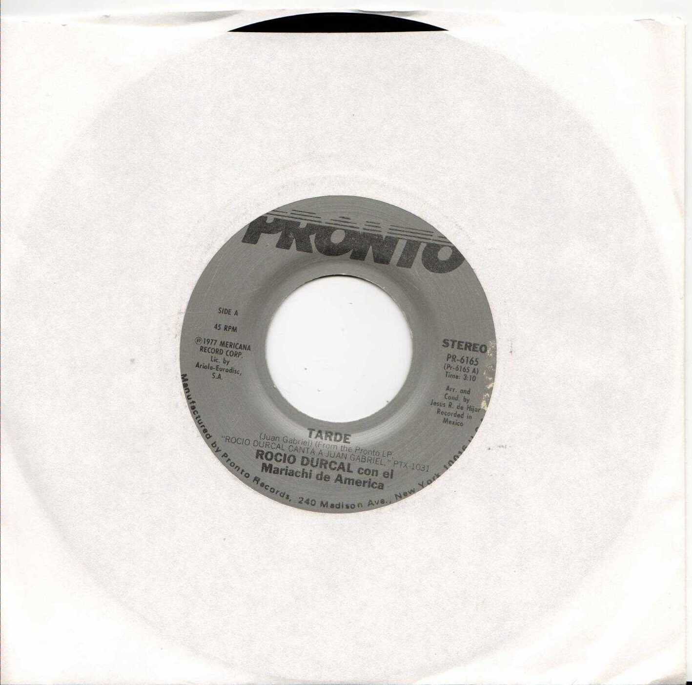 ROCIO DURCAL Con El Mariachi De America Tarde 1977 US 2 Track 7" Vinyl Single