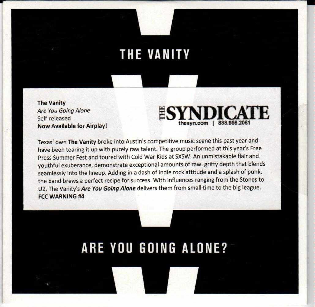 THE VANITY Are You Going Alone 2015 US 4 Track Promotional CD Album