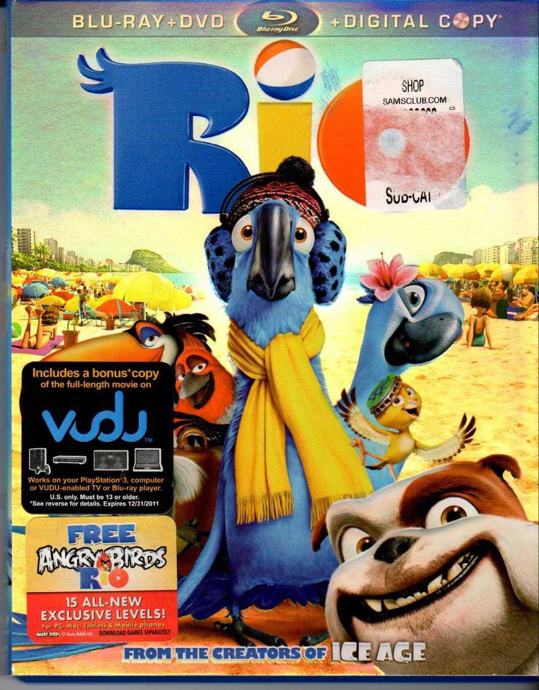 RIO Blu-Ray + DVD + Gigital Copy 2011 US DVD Blu-Ray With Slipcover
