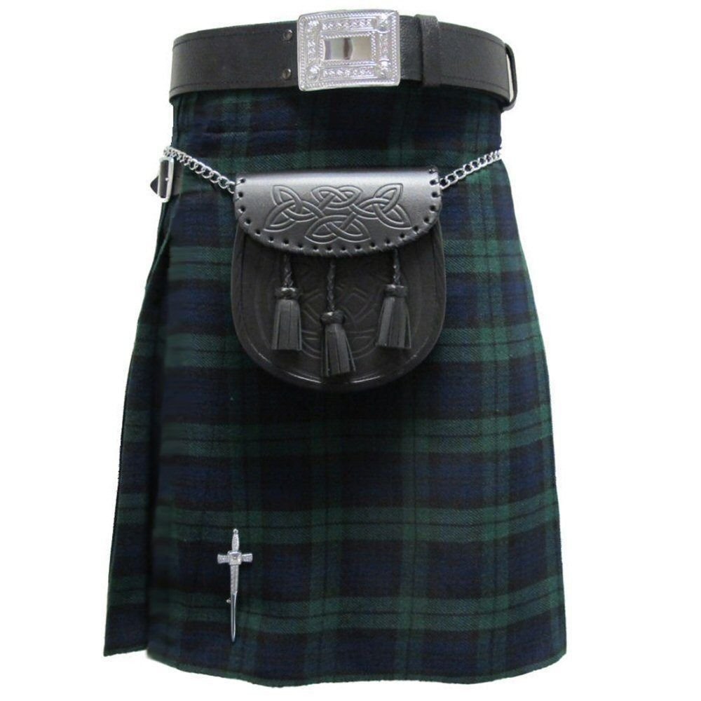 Scottish Highland Size 30 Active Men Utility Sports Black Watch Tartan Kilt.
