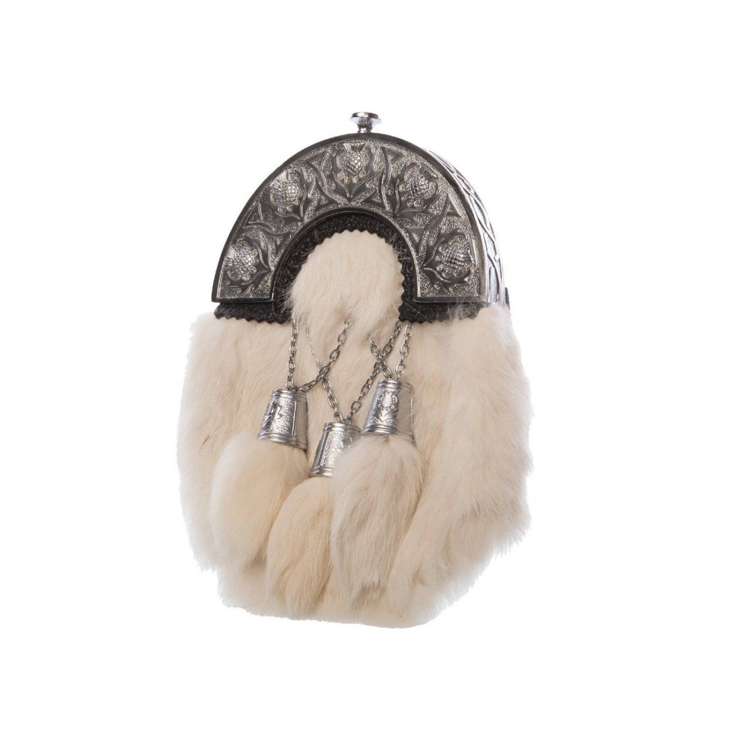 Scottish White RABBIT FUR Skin 3 Tassel Leather Kilt SPORRAN & KILT BAG