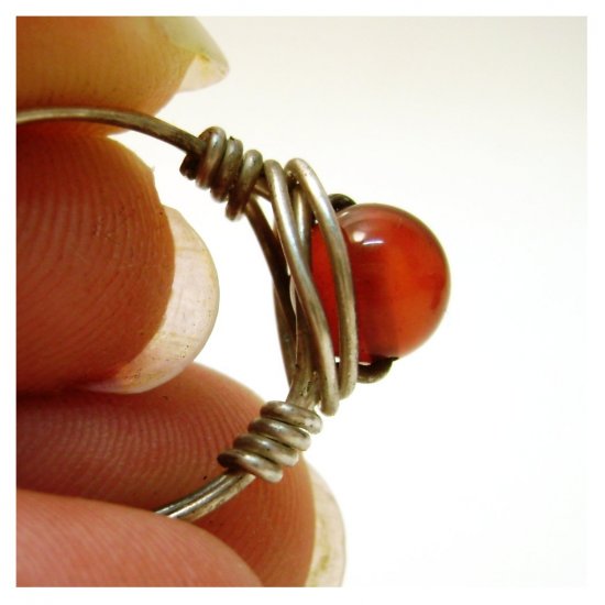 Pomegrante Seed - red carnelian sterling silver wire wrapped ring