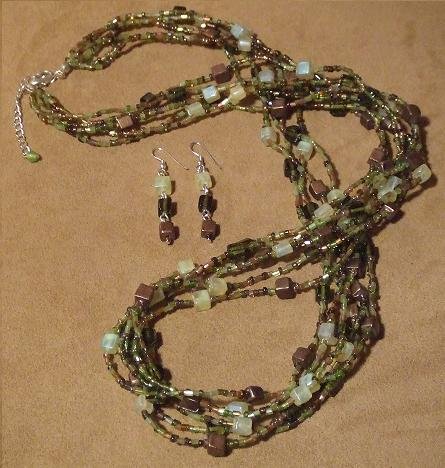 Chocolate/Olive Multi-Strand Necklace & Earring Fashion Set
