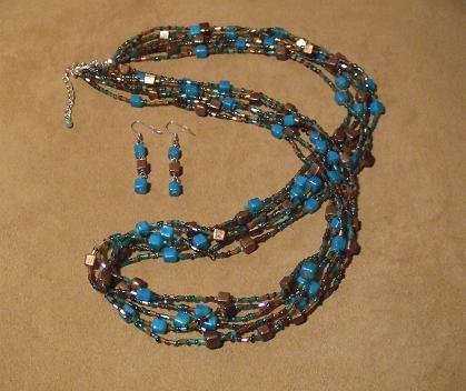 Chocolate/Turquoise Necklace & Earring Fashion Set
