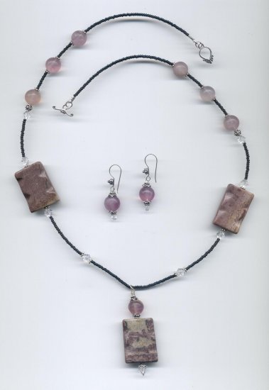 African Picture Jasper Brazilian Amethyst Necklace Set