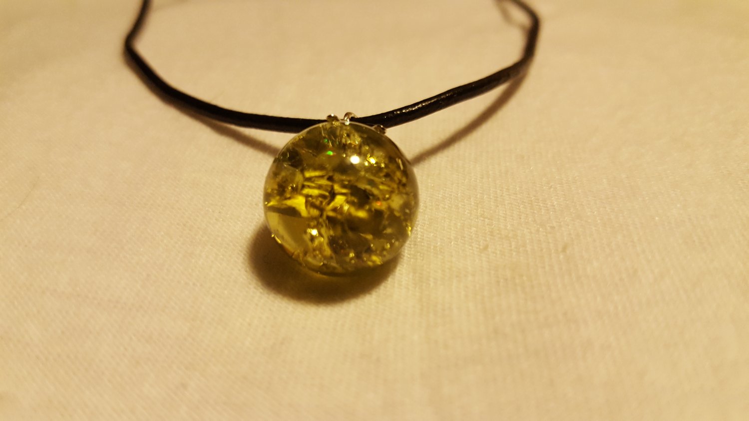 Yellow Cracked Marble on Leather Cord