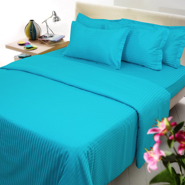 Turquoise Striped Queen Size Sheet Set 1000 Thread Count Egyptian Cotton