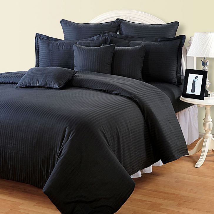 Black Striped Queen Size Sheet Set 1000 Thread Count Egyptian Cotton