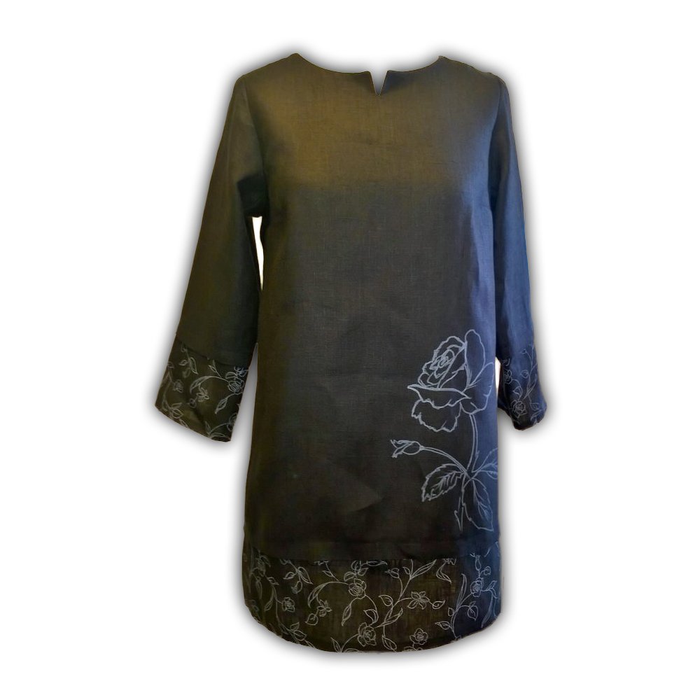 Artsy Black Linen Tunic "Rose"