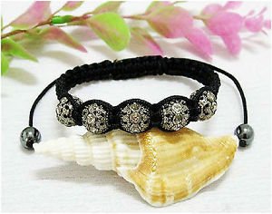 DARK GREY SHAMBALLA CRYSTAL BALL ADJUSTABLE BRACELET