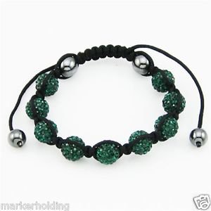 GREEN CRYSTALS BLACK CORD ONYX MACRAME BEADED SHAMBALLA
