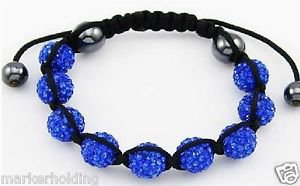 BLUE CRYSTAL ONYX MACRAME BEADED SHAMBALLA BRACELET