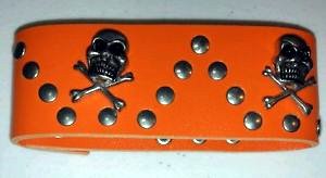 SKULL AND CROSS BONES STUDDED WRIST BAND BRACELET ORANGE