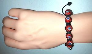 RED WHITE and BLUE with BLACK STRAND ADJUSTABLE BRACELET