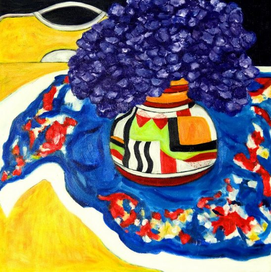 Primary Colors ~ Art Print ~ Clarice Cliff Vase with Hydrangeas Limited Edition
