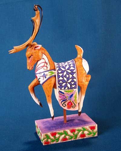 Jim Shore Folk Art Reindeer w/ Blue Quilt Animal Figurine