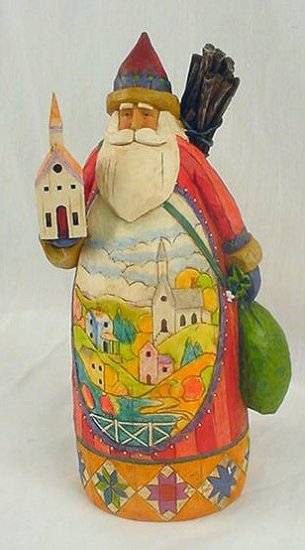 Jim Shore Quilted Santa Claus Holding Steeple Church