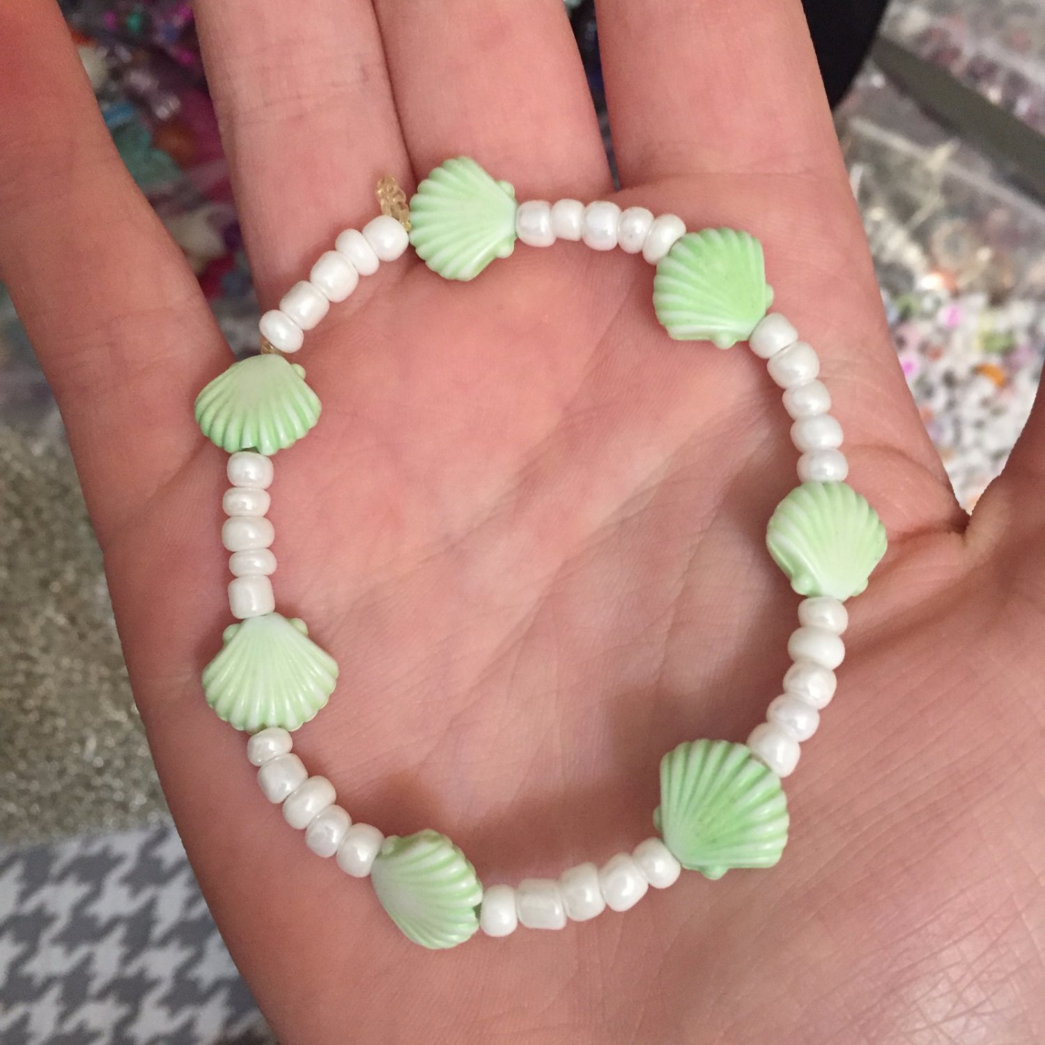 White Beaded Seashell Bracelet