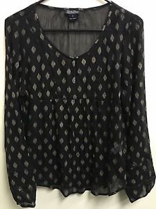 Women's small Black W Design Lucky Brand Sheer Long Sleeve Shirt