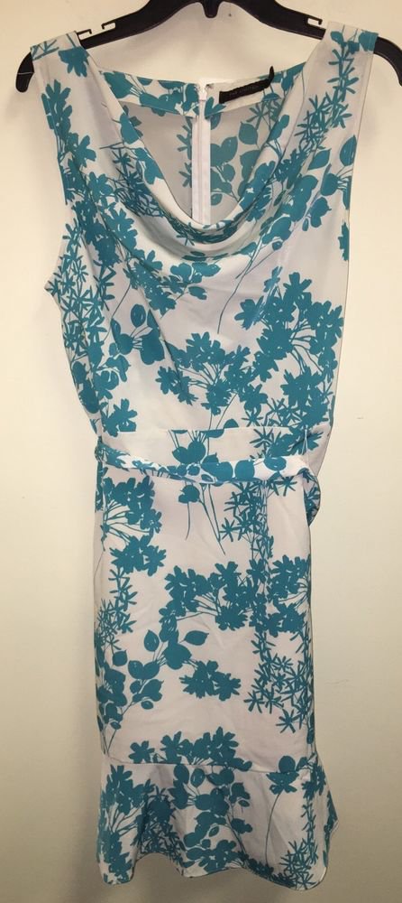 Women's The Limited Teal White Floral Drape Neck Dress Size 14