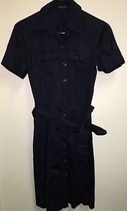 Women's The Limited Size 2 Navy Blue Button Down Belted Dress