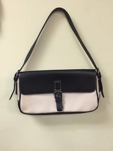 Coach Hampton 7702 Flap Black Leather & Pink Canvas Shoulder and Handbag Purse