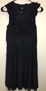 White House Black Market Size 8 Black Dress V Neck Ruffles Sleeveless