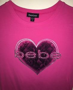Bebe Sz Medium Women's Short Sleeve Shirt Pink W Bling