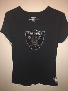 Women's Large Black Reebok Oakland Raiders Shortsleeve Rhinestone Bling T-Shirt