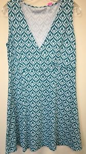 Women's Xl Teal White New York And Company V Neck Dress Sleeveless